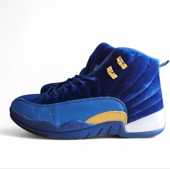 Jordan 12 Retro Blue/Gold Velvet Sneakers Men’s 11 Rare 2019 Vintage Release - Picture 6 of 14